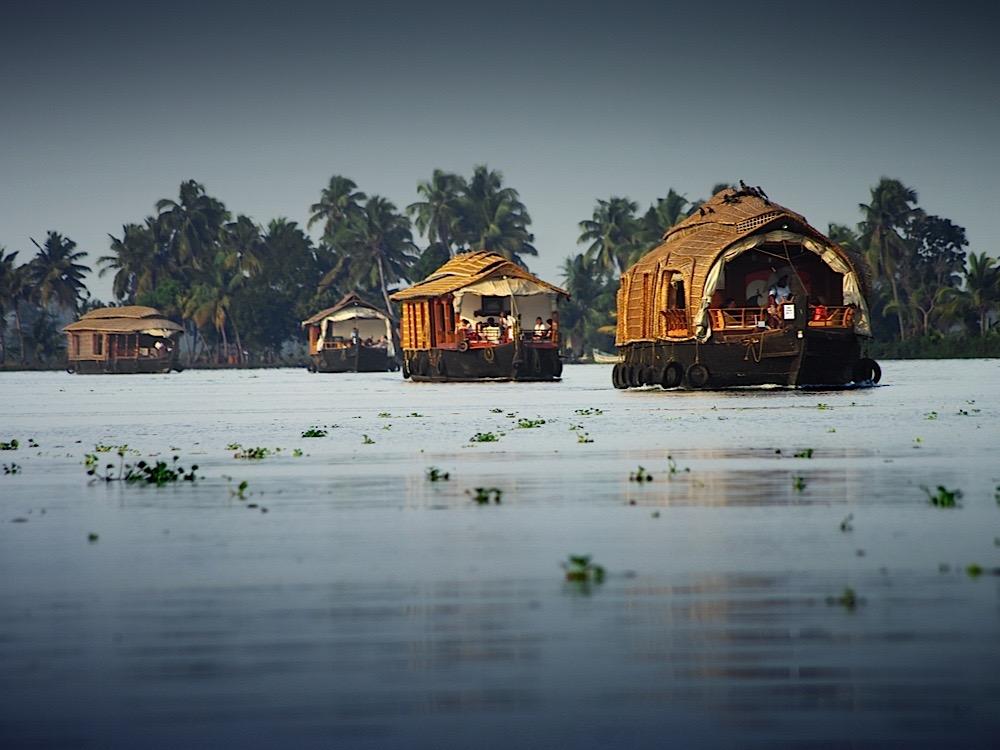 Kerala asia india allepey house boats on river